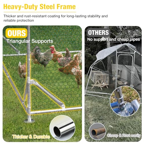 Aivituvin Large Metal Chicken Coop Run Chicken Pen with Ramp, Waterproof Tarp Cover, Outdoor Poultry Enclosure for Chickens, Ducks, Rabbits, 9.8' L x 6.5' W x 6.5' H