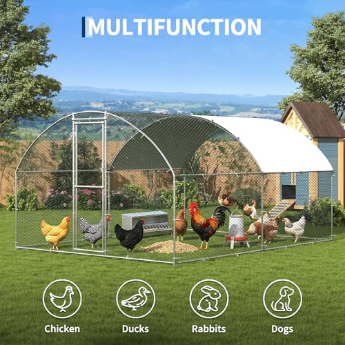Garvee Large Metal Chicken Coop, Chicken Run for 10/20 Chickens, Outdoor Walk in Poultry Cage with Anti-UV Cover and Waterproof, 13.12 x 9.84 x 6.56 ft