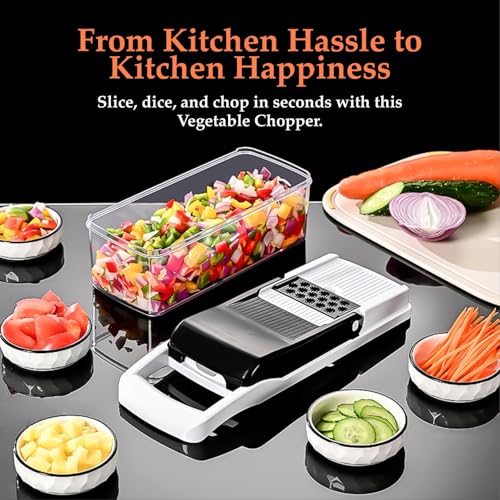 Vegetable Cutter 12-in-1, Multi-Purpose Vegetable Slicer and Chopper with 7 Interchangeable Blades, Container, Egg Separator, Hand Protector & Cleaning Brush – Vegetable Choppers & Salad Cutter