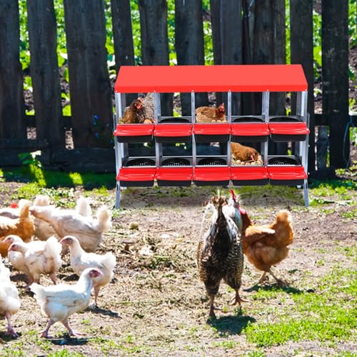 Chicken Nesting Box, Red 10 Hole Chicken Laying Box with Bracket, Tray for Egg Collection, Large Holes for Ventilation, Suitable for Chickens & Ducks - color: Red, size: 10 Holes with legs