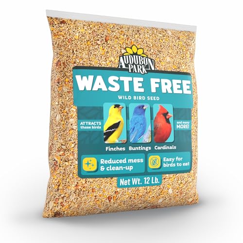 Audubon Park Waste Free Wild Bird Seed, 12 lb | No Mess Blend with Sunflower Hearts & Peanut Pieces – Bird Food for Outside Feeders - size: 12 Pound (Pack of 1)