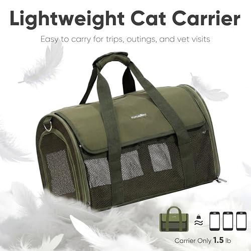 FUKUMARU Cat Carrier Soft, Ultra Lightweight Airline Approved Dog Carrier | Kitten Carrier with Anti-Scratch Mesh, Breathable Small Dog Carrier Bag, Collapsible Pet Carrier for Cats Under 15 lb, Green - color: Green