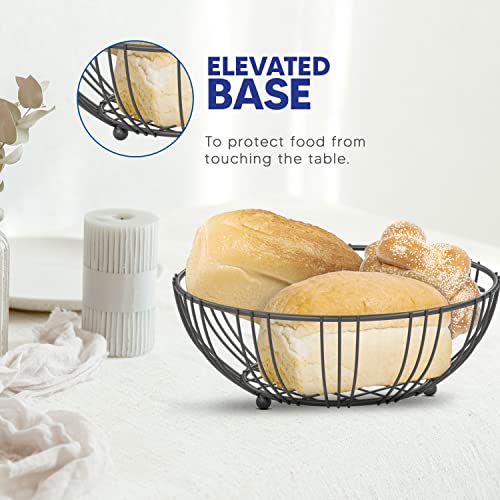 Fruit Basket For Kitchen Counter - Fruit Basket With Banana Hanger - Double Layer Metal Wire Fruit Bowl For Countertop - Fruit Holder For Produce, Vegetables
