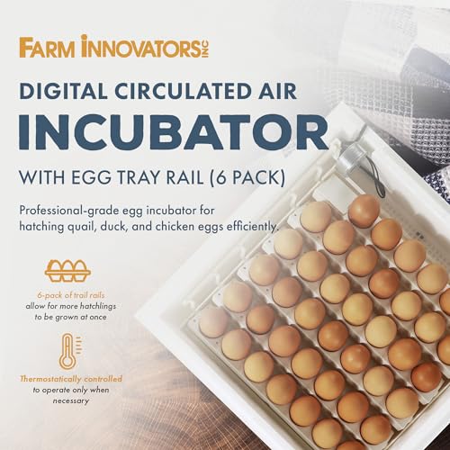 Farm Innovators 4250 Heated Digital Circulated Air Incubator with Automatic Egg Turner and 6 Pack of Small Egg Tray Rail with 20 Egg Capacit