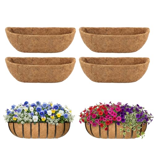 4 Pcs 36" Trough Coco Liner for Planter, 100% Natural Coco Fiber | Replaceable Coconut Fiber Liner for Window Boxes, Wall Planter & Fence Flower Baskets,Breathable & Eco-Friendly (4, 36 inch) - size: 36 inch