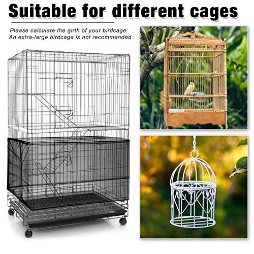 3 Pieces Large Adjustable Bird Cage Cover Seed Feather Catcher Birdcage Nylon Mesh Net Cover Soft Skirt Guard for Parakeet Macaw African Round Square Cage (118 x 15 Inch in Circumference and Width) - size: 118 x 15 Inch in Circumference and Width
