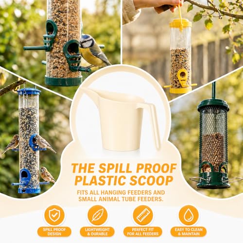 2 Pack Bird Feeder Scoop Set,Pet Food Bird Seed Scoop Large Capacity Suitable Narrow Spout Suitable for Tube Feeders Birds Chicken Livestock Restaurant Kitchen (Off White) - color: off white
