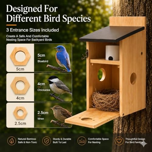 Smart Bird House with Camera - Solar Powered AI Bird Feeder with 4MP Color Night Vision, AI Species Recognition & IP66 Waterproof, Ideal Gift for Bird Lovers | 4MP Color Night Vision Camera, AI Bird Recognition, Solar Powered, 2.4GHz WiFi, Easy Setup, Sma