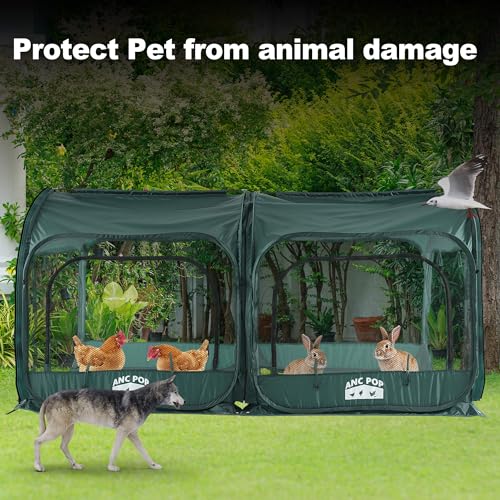 ANC POP 2Pcs Portable Chicken Run, Pop Up Chicken Tent for Small Animals Outdoor Gardening Net with 3 Doors and Handbag, Easy to Install and Storage, Green (80 x 40 x45) - size: 80 x 40 x45"