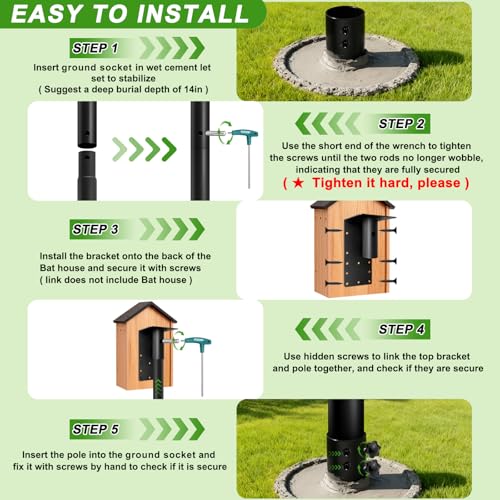 15ft Bat House Pole, 1.9in Diameter Heavy-Duty Galvanized Steel Outdoor Purple Martin Bird House Pole with Ground Socket, Including Bat House Installation Bracket, Black - size: 15FT