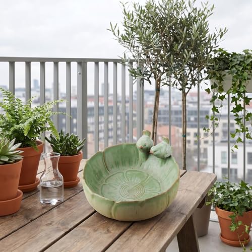 Ceramic Bird Bath for Outdoors, 8.1" Garden Bird Bath Bowl, Tabletop or Ground Birdbath Dish, Weather Resistant Bird Water Bowl for Patio, Balcony, Lawn & Garden - size: Deep 8x4.7