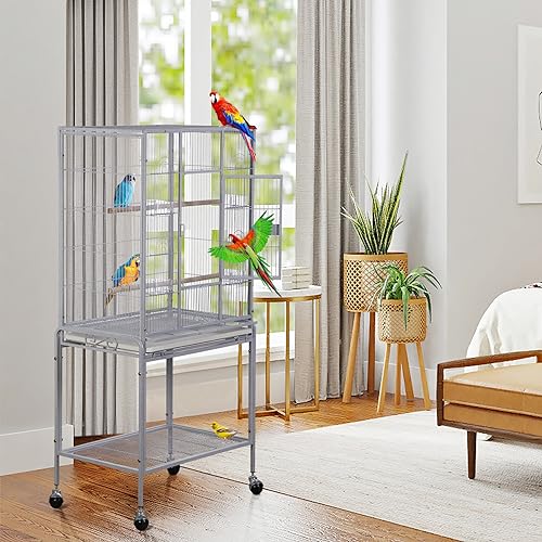 ZENY 53-Inch Bird Cage, Wrought Iron Flight Birdcage, White | with Rolling Stand, Bird Flight Cage for Cockatiels Pet Parrot Parakeet Lovebird Canary Finch - color: White