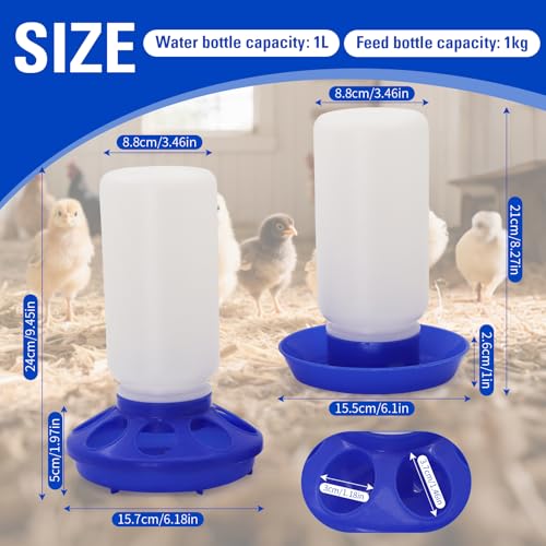 Chick Feeder and Waterer Set Kit-No Waste Baby Chick Starter Kit with 1L Chicken Water Dispenser and 1kg Feeder for Poultry and Baby Chicks,Plastic Chicken Coop Accessories (Blue, M)