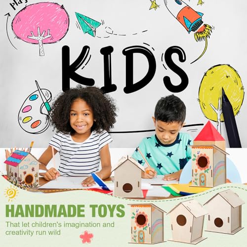 DoubleFill 24 Pcs Bulk Wooden Bird Houses Kits for Kids Mini Bird House for Craft DIY Unfinished Wood Birdhouse to Paint, Build for Children Wooden Arts Classroom Activity, 3 Styles