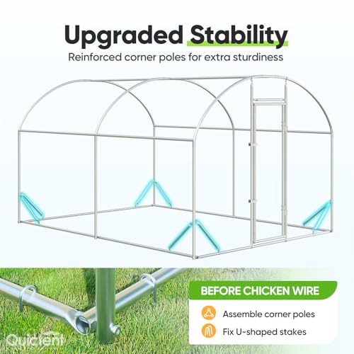 Quictent Essential Series 12x9ft Metal Chicken Coop Run w/Climbing Ladder | Walk-in Outdoor Poultry Cage with PVC Coated Chicken Wire, Hen Duck Rabbit Farm House, Waterproof Anti-UV Cover - size: 12x9ft