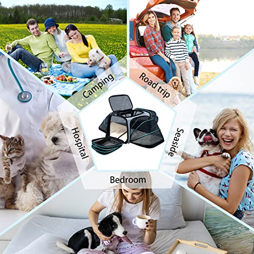Cat Dog Airline Approved Expandable Pet Carrier for Small Pets | Removable Pad, Pockets, TSA Compliant, Soft-Sided, Breathable Mesh Window - size: 43.0"L x 32.0"W x 12.0"H