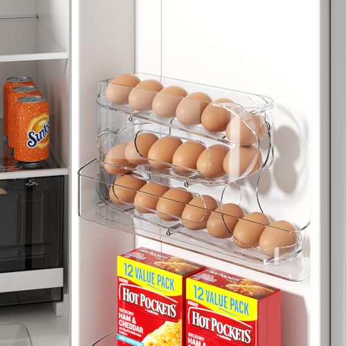 Clear FIFO Egg Holder for Fridge, Egg Dispenser for Eggs 18 Count | 1-Pack Automatic Rolling Egg Organizer for Refrigerator, Space-Saving Egg Roller/Container/Storage for Kitchen Countertop - size: 1 Pack
