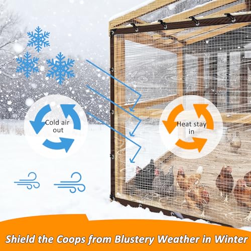 6.6 x 10FT Waterproof Chicken Coop Cover for Winter, Durable Easy Install Chicken Run Tarp with Rope & Cable Tie, Chicken Coop Insulation Windproof Winterizing Cover for Large Chicken Cage Walk-in Run