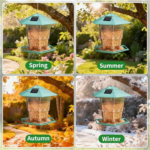 Solar Bird Feeder for Outdoors Hanging,Hanging Wild Bird Feeders with S Hook for Blue Bird, Cardinals, Finches,Wild Birds Seed Feeder, As Gift for Bird Lovers（Green） - color: Green Solar Bird Feeder