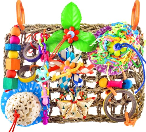 KATUMO Parrot Toys, Large Bird Wall Mat Toys for Parakeet Conure Budgie | Durable Large Bird Shredding and Foraging Toys, Easy to Hang, Relieve Boredom, Ideal for Various Small and Medium Birds - style: Solla ball