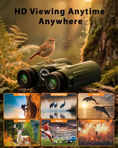 Professional 12x42 HD Binoculars - High Powered Large View with | Clear Low Light Vision - Adults Binoculars for Bird Watching, Hunting, Hiking, Travel, Cruise, Green, AT66V3