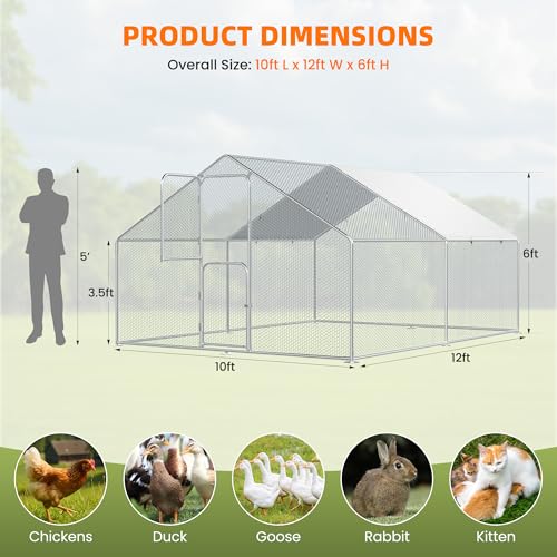 Large Chicken Coop for 20 Chickens,Walk-in Chicken Run for Yard with Cover,Chicken Pens Outdoor Metal Portable Chicken Tractor Cage Enclosure Crate Outside for Small Animals Bird Duck Rabbit Hen | Double Feed Door UV-Resistant Cover Galvanized Outdoor Cag