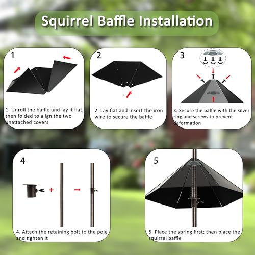 YINGYM 6-Hook Bird Feeding Station with 19" Metal Squirrel Baffle, 94 Inch | Heavy Duty Bird Feeder Stand Pole with 4 Bird Feeders, Baffle Guard for Patio, Lawn and Garden, Attracting Wild Birds - size: 94 Inch with Squirrel Baffle