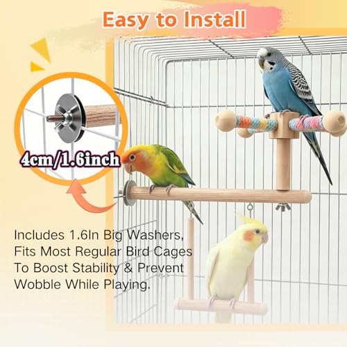 3-in-1 Bird Toys Perch Swing Rotating, Parakeet Cage Accessories | Bird Playground, Hanging Cockatiel Toys, Easy to Install & Clean, for Budgie, Conure, Lovebird, Canary, Finch - color: swing+perch+rotating