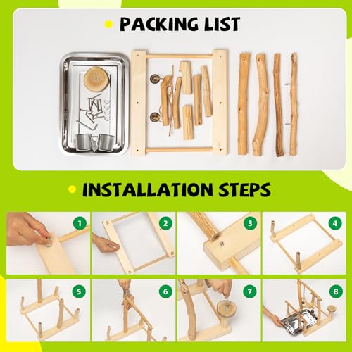 Natural Solid Wood Parrot Perch with Tray, Budgerigar Stand for Play, Rough Texture Bird Playground, High Hardness Nature Perch