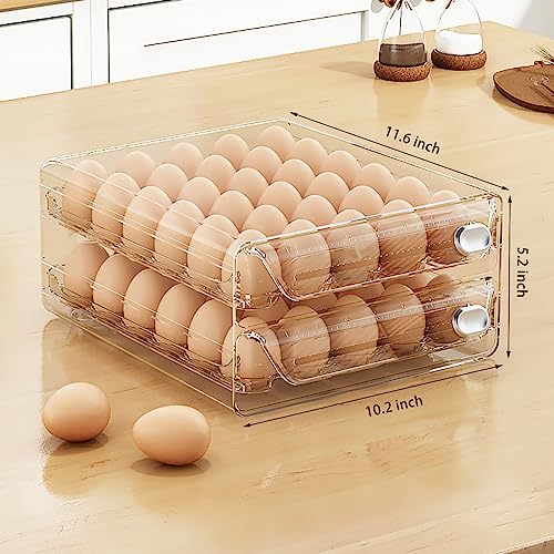 60 Egg Holder for Fridge, Egg Container for Refrigerator, Stackable Egg Storage Container, Egg Fresh Storage Box for Fridge, 2Layers Egg Tray, Clear Egg Organizer, BPA Free