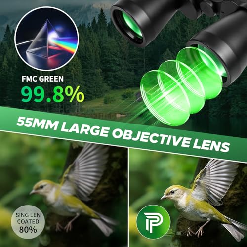 20x55 Binoculars for Adults High Powered – Large View Waterproof Optics with Clear Low Light Vision, Easy Focus for Hunting, Bird Watching, Concerts, Sports - color: Green