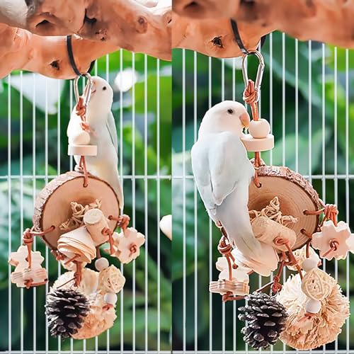 Bird Chew Toys, Natural Wood Toys Hanging Chewing Toys Aviary Cage Accessories for African Grey, Parrotlet,Cockatoos, Parrots, Parakeet, Cockatiel, Conures, Budgie, Lovebirds