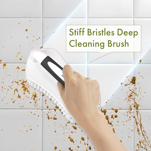 Scrub Brush for Cleaning Comfort Grip Bathtub Scrubber Stiff Bristles with Handle Heavy Duty Shower Cleaner Brush for Tub Carpet Floor Sink Outdoor - Pack of 2 (Black+Grey) - color: Black+grey