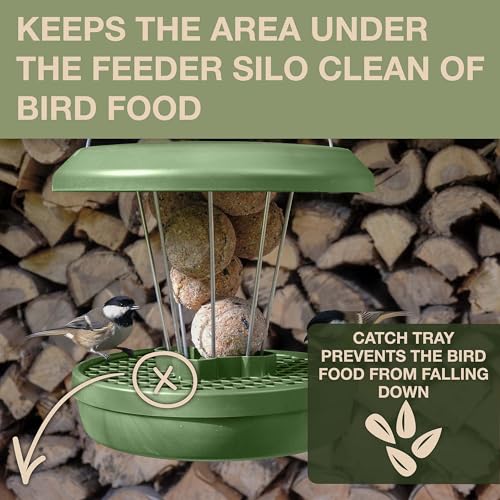 SWISSINNO Bird Feeders - No Mess Fat Ball/Suet Feeder for Outdoors Hanging - Smart Birds Lucerne Spill Proof Wild Cardinal Bird Feeder with Integrated Seed Catcher Tray - Sage - color: Sage, style: Lucerne