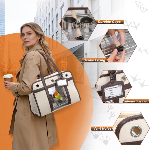 Sanmoncare Airline Approved Bird Carrier for Parrots, Travel Bird Cage Carrier for Cockatiels Conures Small Birds, Portable Pet Carrier Bag with Removable Tray, Breathable Mesh Windows, White - color: Sleek White