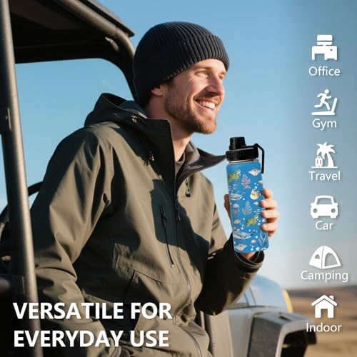 Whale 18 oz Water Bottle, with 2 Lids Handle, Insulated Sports Cup | 18oz Stainless Steel Travel Tumbler, Reusable Leak proof Anti Slip Boot Mug,Christmas Birthday Marine Gift for Son - color: Marine Life