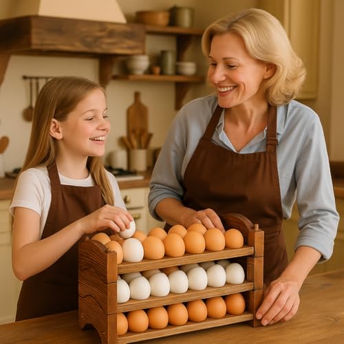 Egg Holder for Countertop, 3-Tier Wooden Rack, Holds 54 Fresh Eggs | Pulchrum rustic farmhouse pine organizer & display stand, stackable for kitchen counter or pantry, hard-boiled use, gift - color: 54 Eggs - 3 Tier Square