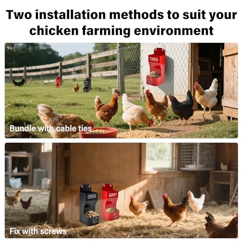 2 Pack Chicken Oyster Shell Feeder and Grit Device, Corner Chicken Feeder, Coop Accessories, Suitable for Hens and Chicks (Black + Red - 2)