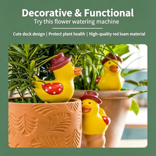 4PCS Terracotta Self Watering Spikes, Cute Duck Shaped Self Watering Globes | Automatic Plant Waterer Outdoor&Indoor Use, Vacation Clay Watering Devices System, Slow Release Self Watering Planter Insert - color: Blue and Yellow Ducks Set (Pack of 4)