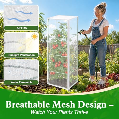 3 Pcs 57"X17.7"X17.7" Square Tomato Netting with Zipper, Insect Cover | Tomato Cage Mesh Cover, Drawstring, Garden Protection, Insect Barrier, Vertical Climbing Plants, Vegetables, Fruits - size: Square-3PCS