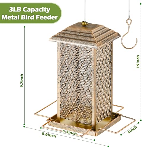 Bird Feeder, Heavy Duty Metal Bird Feeders for Outdoor Hanging | 3LB Large Capacity, 4 Perches, Wild Birdfeeder, Sturdy, Easy to Fill, For Outside Garden Yard - color: Small, 3 lbs