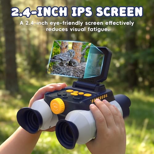 Binoculars for Kids with Night Vision, 2.4" HD Screen & 10X Zoom for Photo and Video - Outdoor Adventure Binoculars Bird Watching, Camping, Hiking, Gifts for Kids Ages 4+ (White) - color: White