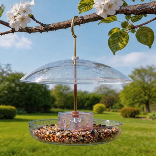 8" Mini Plastic Rain Cover for Bird Feeder, 2-Pack Clear Weather Guard Dome | Stainless Hooks Baffle, Small Protective Shield for Hanging Outdoors, Bird House Protector against Snow/Sun/Poop, Dia. 20cm - color: Clear, size: 2PC/Pack