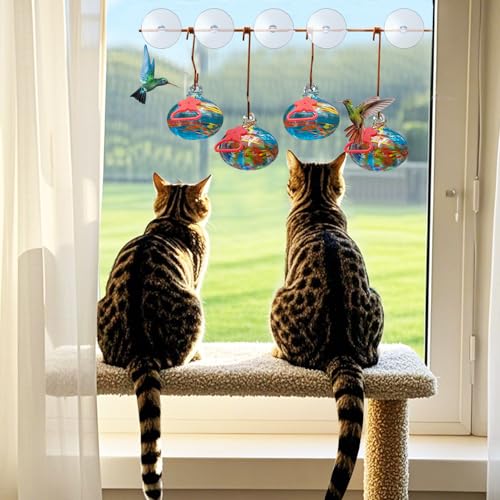 Pozfun Set of 3 Hummingbird Feeders for Outdoors Hanging,Hand-Blown Glass Hummingbird Feeder with Silicone Feeding Perch,Never Leak,Gardening Gifts for Woman Man - color: Blue