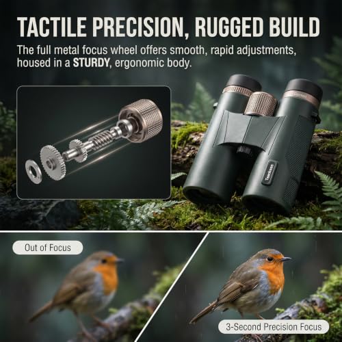12x42 ED UHD Binoculars for Adults, High Power Binoculars with Phone Clip, BAK4 Prism FMC Coating, IP67 Waterproof Fogproof, Low Light Vision Bird Watching Hunting Sports Stargazing Cruise