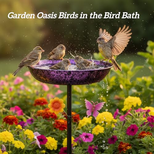 Purple Metal Bird Bath for Outside,11in Bird Baths for Outdoors Patio Decor | Metal Bird Bath for Outside,Freestanding Purple & Bronze Birdbath Bowl for Outdoors Garden Patio Yard Decor, Easy to Install - color: Purple- 11"