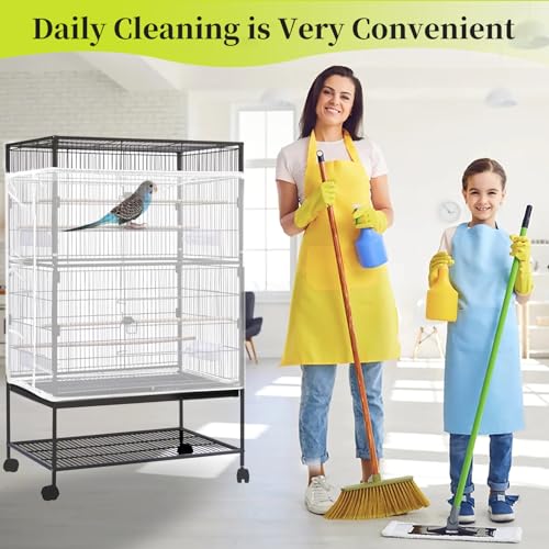Daoeny 2PCS Bird Cage Seed Catcher, Large Bird Cage Cover, Adjustable Soft Airy Nylon Mesh, Birdcage Cover Skirt Seed Guard for Parrot Parakeet Macaw Round Square Cages (Black & White) - color: Black & White