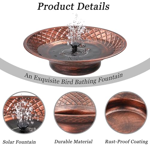 Bird Bath for Outside, 12.6" Solar Powered Bird Bath with Fountain, Metal Bird Bath Bowl, Outdoor Patio Lawn Decor (Bronze) - color: Bronze