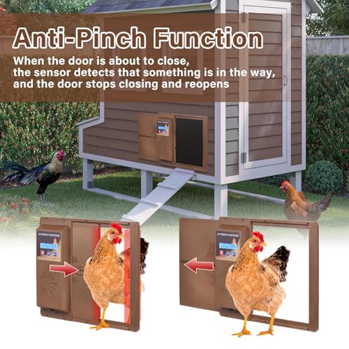 Programmable Chicken Automatic Door with Timer and LCD Display Double Power Supply(USB Charging/Battery Holder) Chicken Coop Door Anti-Pinch Protection for Poultry Coffee