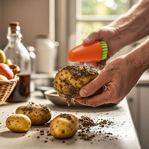 Fruit and Vegetable Cleaning Brush with Ergonomic Handle | Fun and Functional, Food Safe, Effective Cleaning, Veggie Potato Scrubber Brush